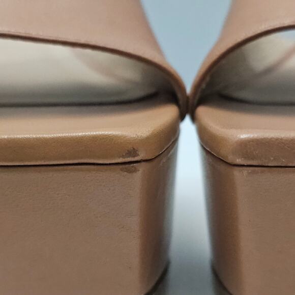 Stuart Weizman Squarehigh 95 Platform Sandal 10 Tan Leather Square Toe Heel - Picture 7 of 13